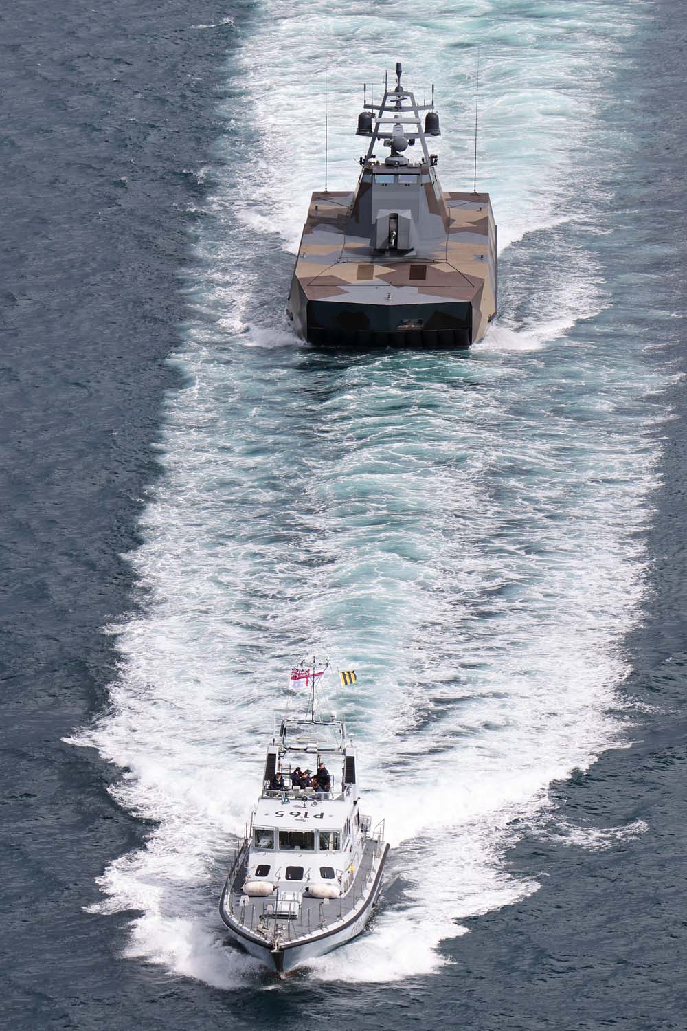 11 MAY 2026 - Wildcat HMA2s from 815 Naval Air Squadron conduct a photo exercise with P2000s and a Royal Norwegian Navy Skjold-class corvette, during Exercise Tamber Shield in Norway. Now in its fourth consecutive year, Tamber Shield continues to demonstrate the effectiveness of enhanced interoperability between the two maritime forces. For the first time, Puma surveillance drones from 700X NAS will also participate in the exercise, enabling the Fleet Air Arm to develop its crewed-uncrewed teaming (CUC-T) capability against small, agile threats.